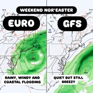 Weekend Nor’easter Forecast Splits Models With European Guidance Showing Heavy Rain High Wind and Coastal Flooding for New Jersey and New York
