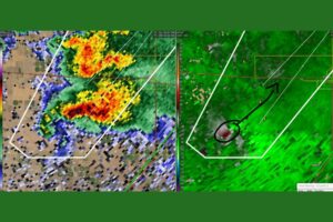 A Tornado Warning Is Issued for Clovis New Mexico as Strong Rotation Detected in a Supercell Tracking Northeast Just West of the City