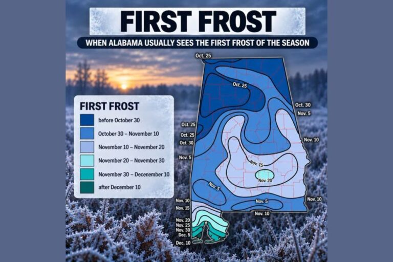 Alabama First Frost Dates Have Steadily Shifted Nearly a Full Week Later Over the Past 60 Years Across Both Huntsville and Birmingham