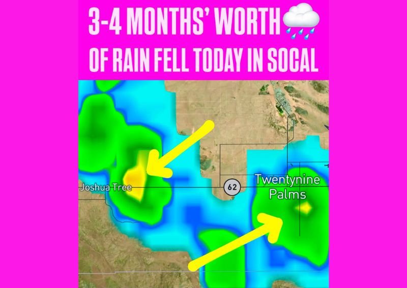 Heavy Rain Near Joshua Tree and Twentynine Palms California Delivers 3 to 4 Months Worth of Rainfall in a Single Desert Afternoon