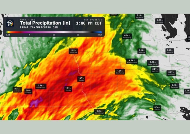 Heavy Rain Targets Nebraska and Western Iowa This Saturday With Omaha Seeing Nearly 2 Inches and Grand Island Topping Nearly 3 Inches