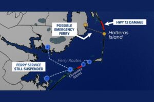 Highway 12 Damage North of Rodanthe Cuts Off Hatteras Island With No Timeline as Emergency Ferry Service to Stumpy Point Is Discussed