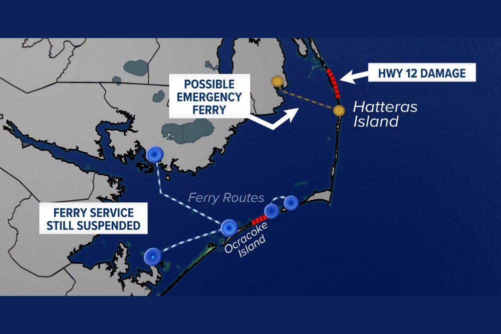 Highway 12 Damage North of Rodanthe Cuts Off Hatteras Island With No Timeline as Emergency Ferry Service to Stumpy Point Is Discussed
