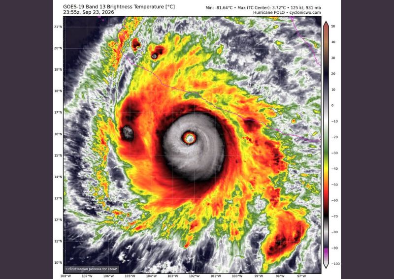 Hurricane Polo Remains a Powerful Category 5 With 160 MPH Winds Off Mexico as Warm Waters and Historic El Nino Fuel Supercharged Storm