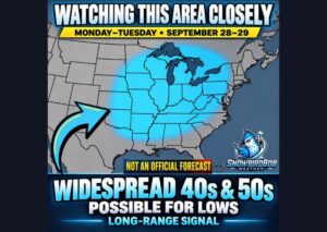 Long Range Models Suggest Widespread Cool Down Across Central and Eastern US With Lows in the 40s and 50s September 28 and 29