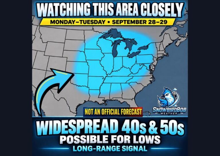 Long Range Models Suggest Widespread Cool Down Across Central and Eastern US With Lows in the 40s and 50s September 28 and 29