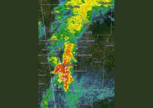 Loud Thunderstorms Now Move Into NWA Tonight Near Both Fayetteville and Prairie Grove With Isolated Storms Also Possible In Arkansas Tomorrow Too