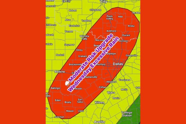 Moderate Risk of Excessive Rain Targets Texas and Oklahoma Wednesday as Slow Cool Front Brings 2 to 4 Inches and Flooding Threat to Dallas