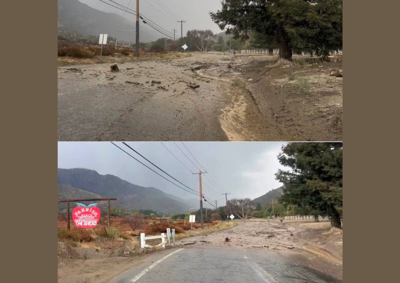 Mudflow and Flooding Force Multiple Road Closures in Yucaipa California as Debris and Water Overflow Onto Oak Glen and Potato Canyon Roads