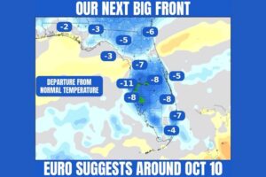 Next Big Cold Front Could Reach Florida Around October 10 as European Model Shows Tampa Bay Morning Temperatures Up to 11 Degrees Below Normal