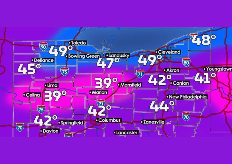 Ohio Could See Temperatures Near 39 Degrees This Friday Morning as Clearing Skies and High Pressure Bring Sharp Radiational Cooling Inland Areas