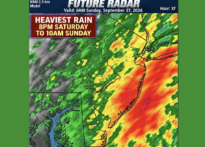 Heaviest Windswept Rain From Nor’easter to Hit the Jersey Shore Coastline Between 8 PM Saturday and 10 AM Sunday as Storm Center Moves Onshore