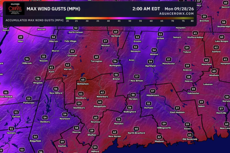 Stronger Nor’easter Track Brings Wind Gusts Up to 60 MPH to Connecticut and Rhode Island From 8 AM to 8 PM Saturday