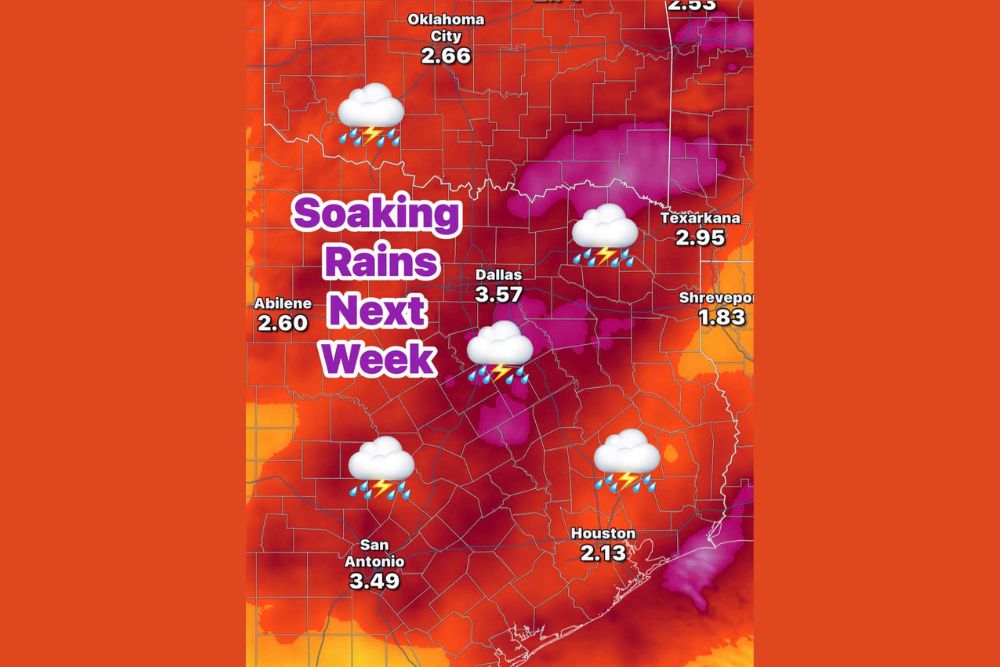 Soaking Rain Next Week to Ease Texas Drought as Hurricane Polo Remnants and a Slow Moving Front Bring Multiple Inches to the State