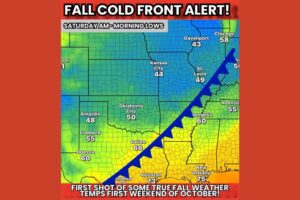 Strong Fall Cold Front Sweeps Texas Oklahoma Kansas Missouri and Illinois Next Weekend Dropping Saturday Morning Lows Into the Crisp 40s and 50s
