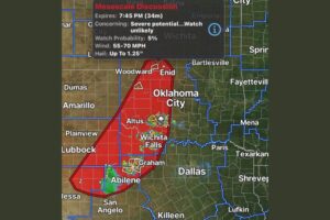 Strong Storms With Winds up to 70 MPH and Small Hail Possible From Abilene to Wichita Falls and Oklahoma City This Evening