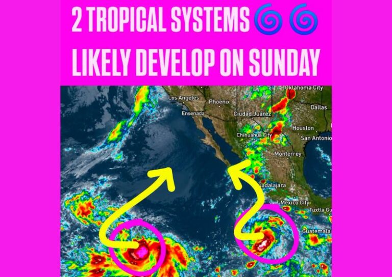 Two Tropical Systems Given 90 Percent Chance to Develop in Eastern Pacific Sunday With Tropical Moisture Streaming Toward Mexico and the US